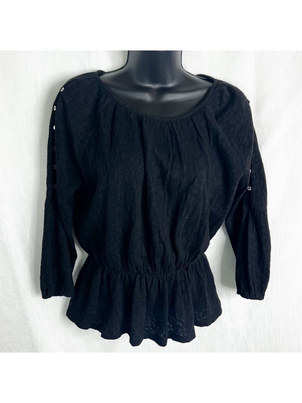 🦩 LUCKY BRAND Button Sleeve Peplum Top / 100% Cotton (🦩2 for $25) - Picture 2 of 15